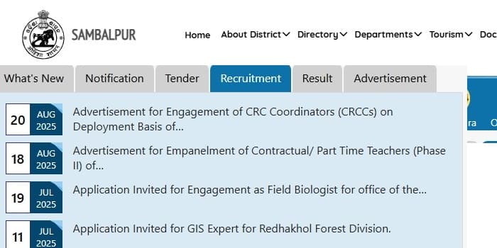 Sambalpur CRC Coordinator Recruitment 2025 - 58 पदों के लिए ऑफलाइन आवेदन शुरू Sambalpur CRC Coordinator Recruitment 2025 - 58 पदों के लिए ऑफलाइन आवेदन शुरू